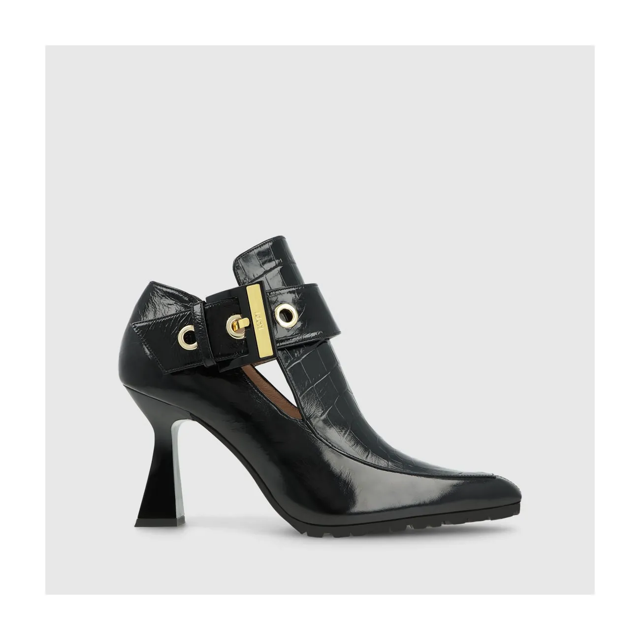 Bottines à talons femme en cuir avec imprimé animal noir | LODI Chaussures femme en ligne.