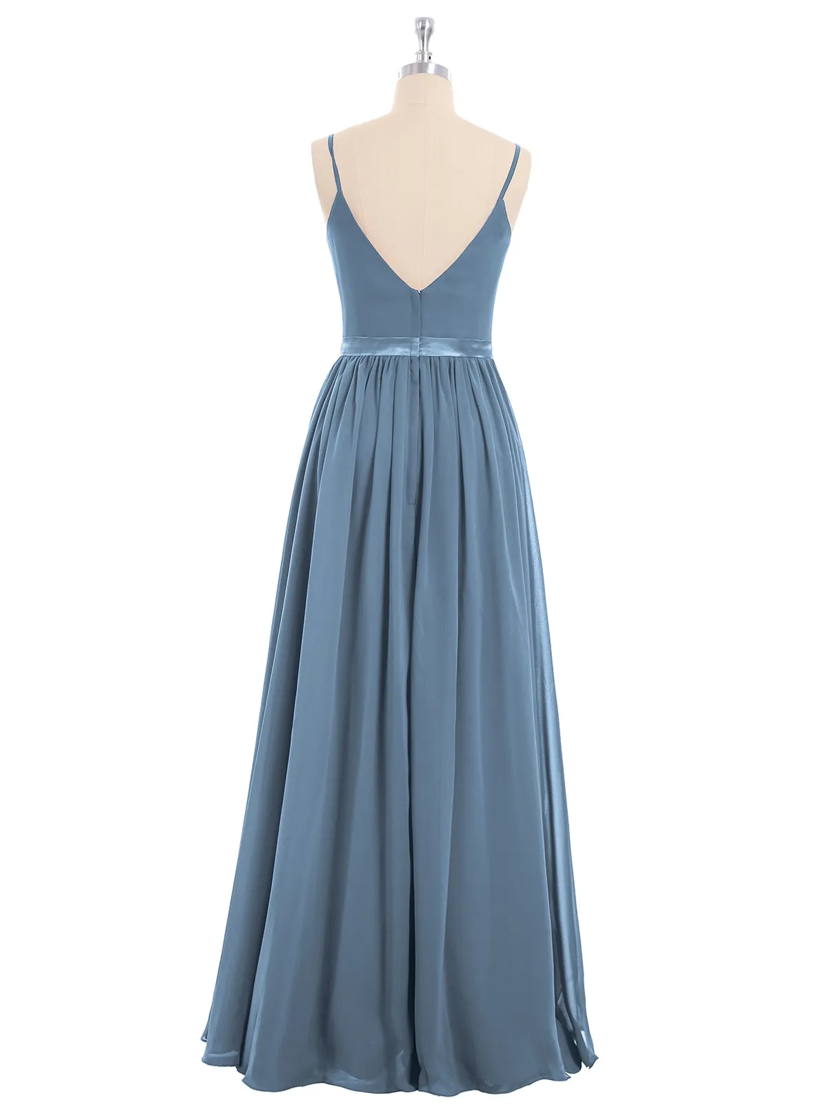 Bretelle Spaghetti Mousseline Robe de Demoiselle d'Honneur Bleu de Schiste Grande Taille