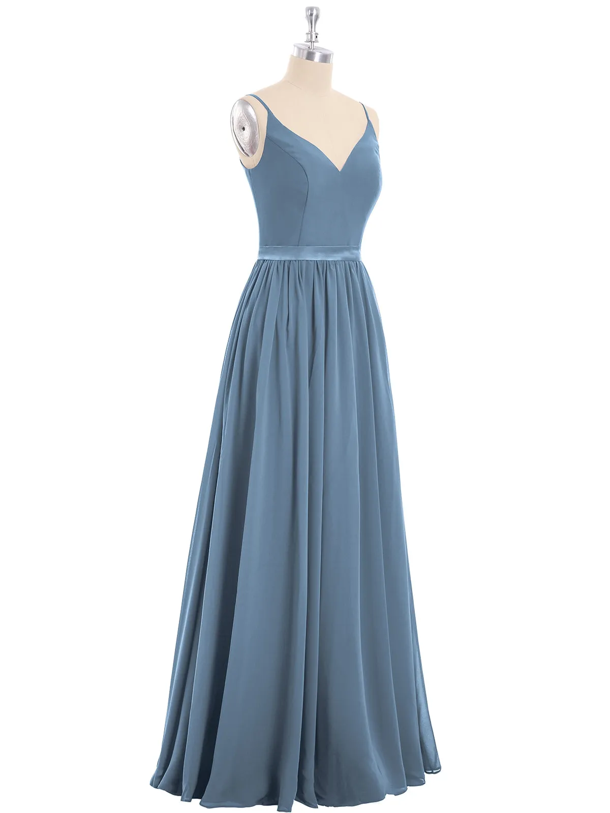Bretelle Spaghetti Mousseline Robe de Demoiselle d'Honneur Bleu de Schiste Grande Taille
