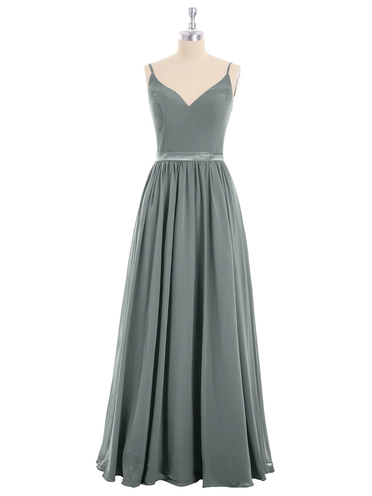 Bretelle Spaghetti Mousseline Robe de Demoiselle d'Honneur Gris Acier Grande Taille