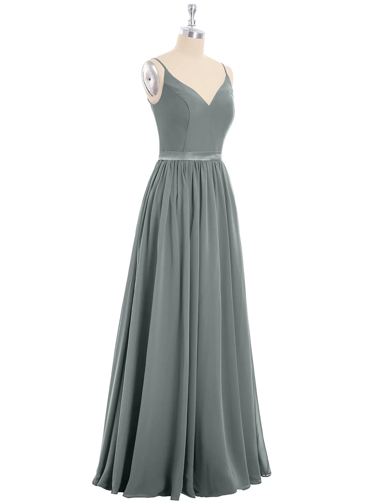 Bretelle Spaghetti Mousseline Robe de Demoiselle d'Honneur Gris Acier Grande Taille