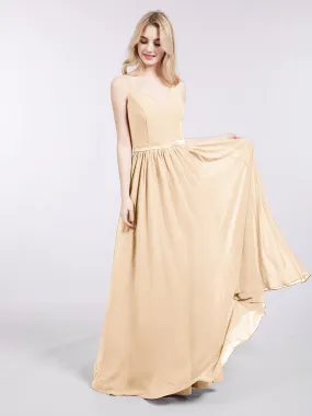 Bretelle Spaghetti Mousseline Robe de Demoiselle d'Honneur Pêche