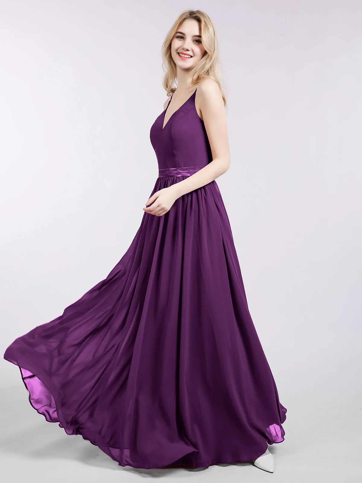 Bretelle Spaghetti Mousseline Robe de Demoiselle d'Honneur Raisin