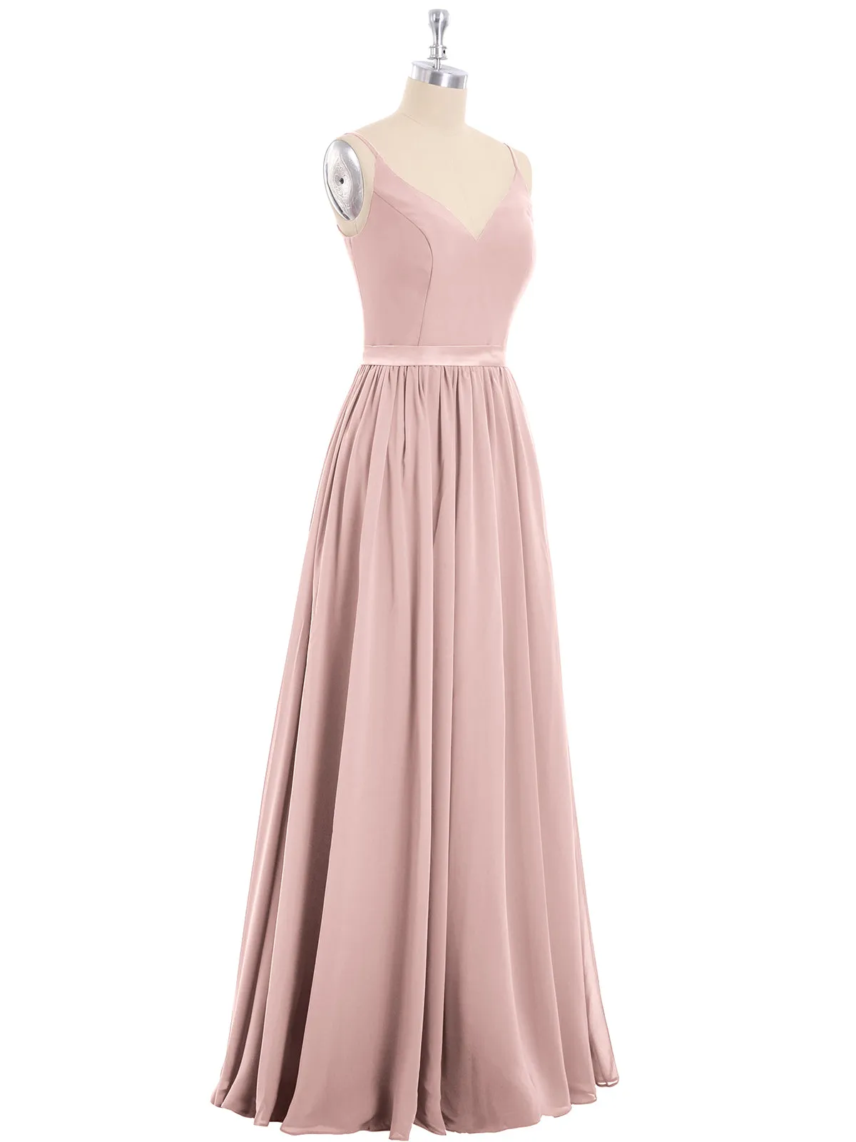Bretelle Spaghetti Mousseline Robe de Demoiselle d'Honneur Rose Poudré Grande Taille