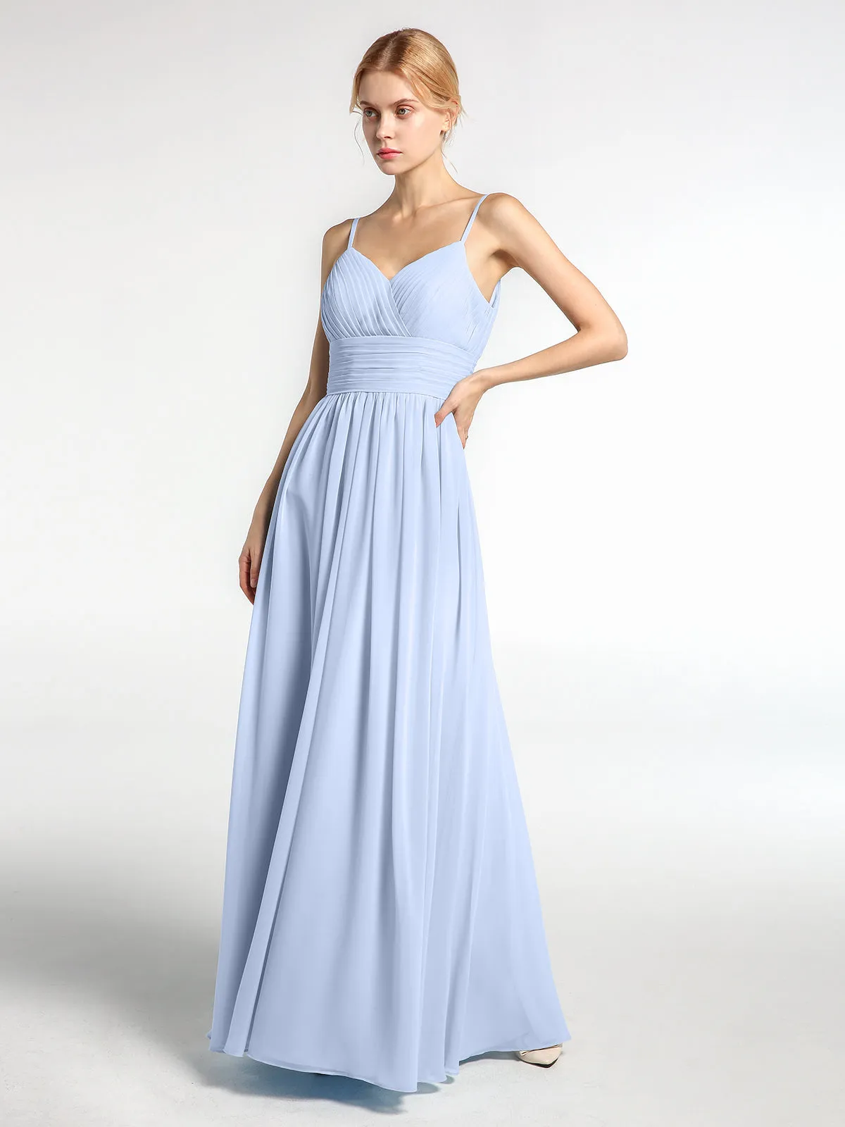 Bretelles Spaghetti Mousseline Maxi Robes Bleu Ciel Grande Taille