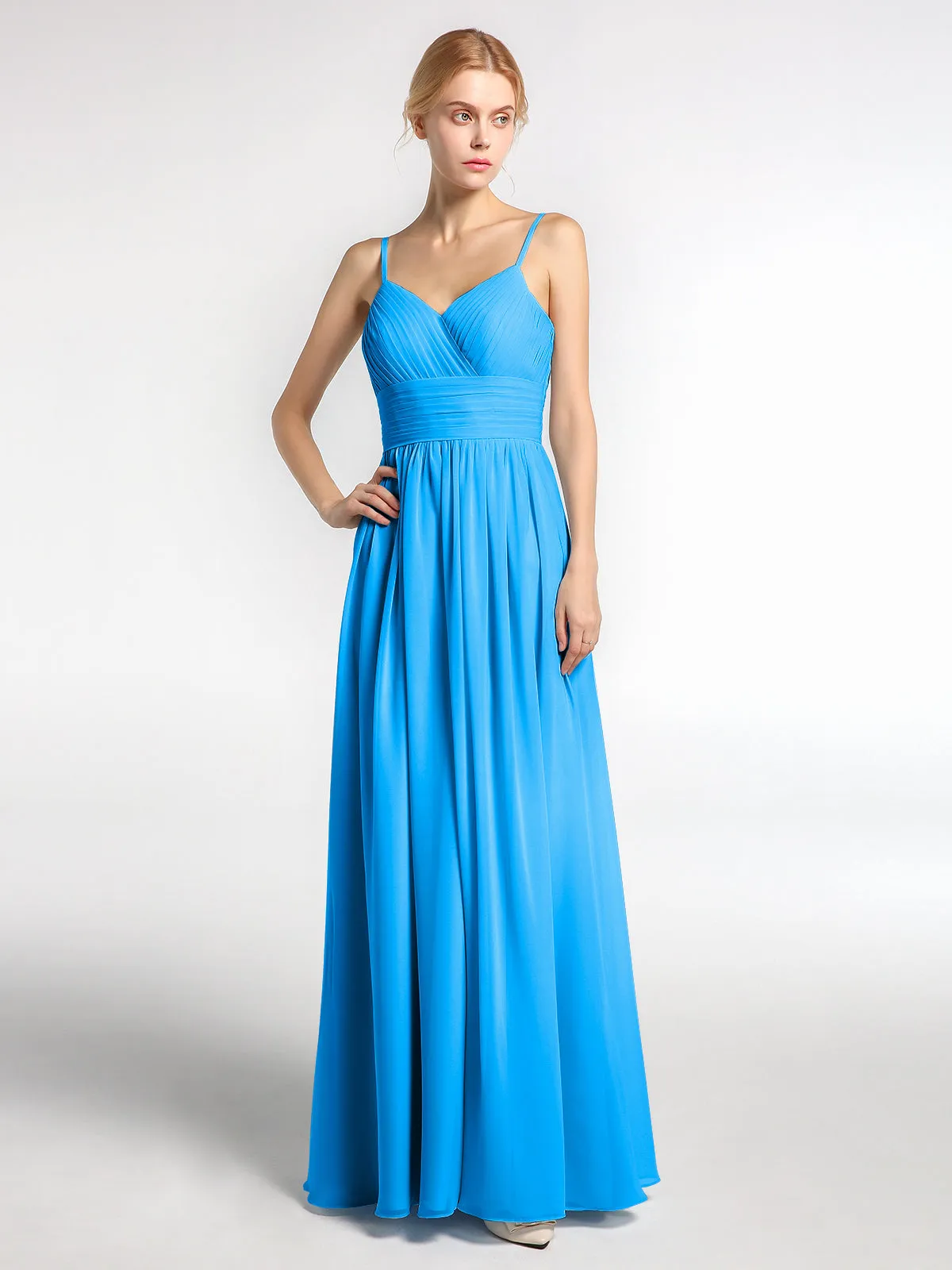 Bretelles Spaghetti Mousseline Maxi Robes Bleu Océan