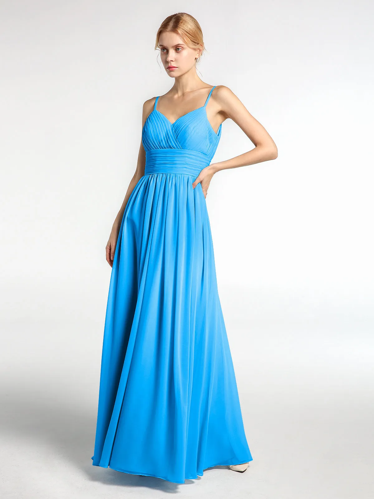 Bretelles Spaghetti Mousseline Maxi Robes Bleu Océan