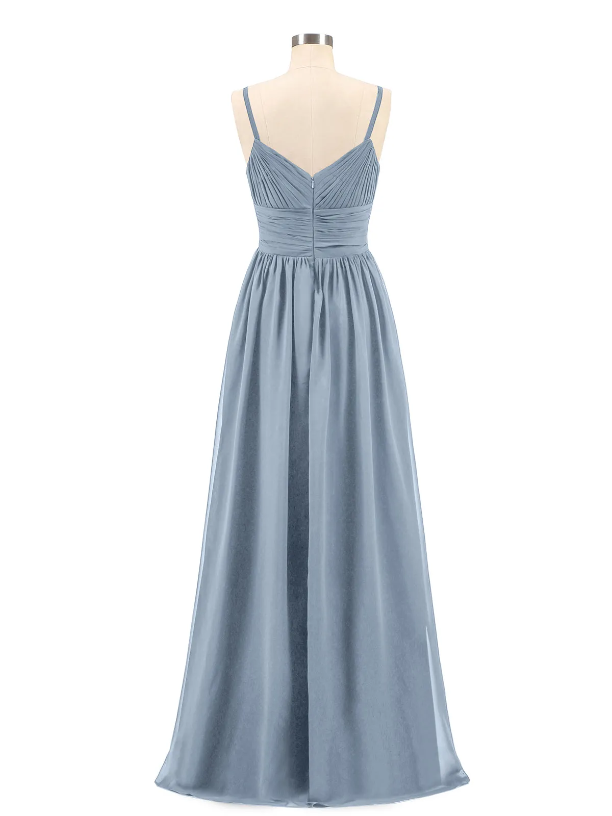 Bretelles Spaghetti Mousseline Maxi Robes Bleu Poudré Grande Taille
