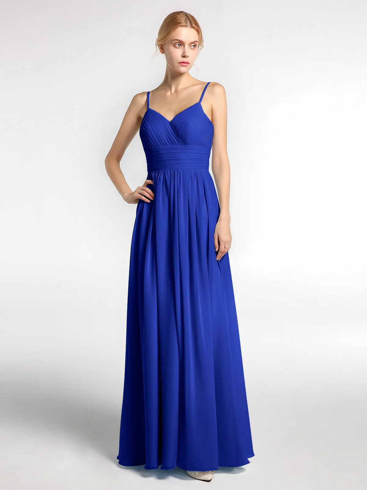Bretelles Spaghetti Mousseline Maxi Robes Bleu Royale Grande Taille