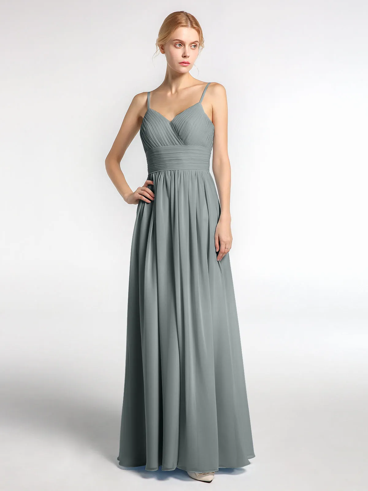 Bretelles Spaghetti Mousseline Maxi Robes Gris Acier Grande Taille