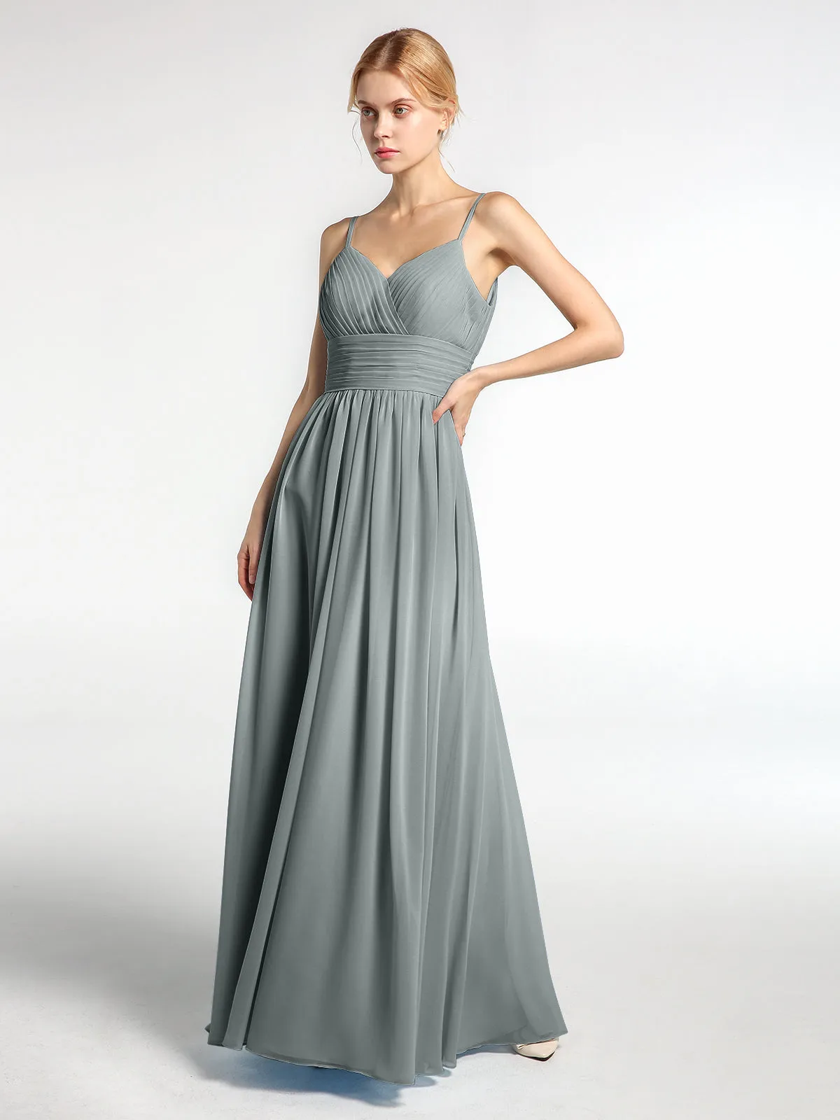 Bretelles Spaghetti Mousseline Maxi Robes Gris Acier Grande Taille