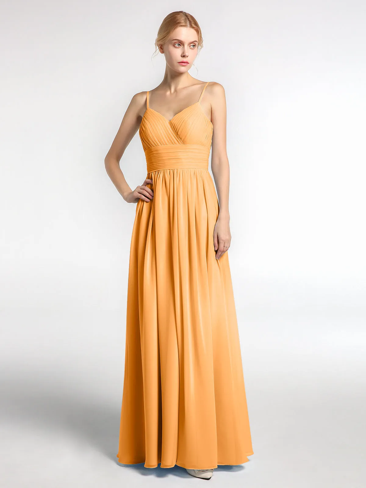 Bretelles Spaghetti Mousseline Maxi Robes Mandarine