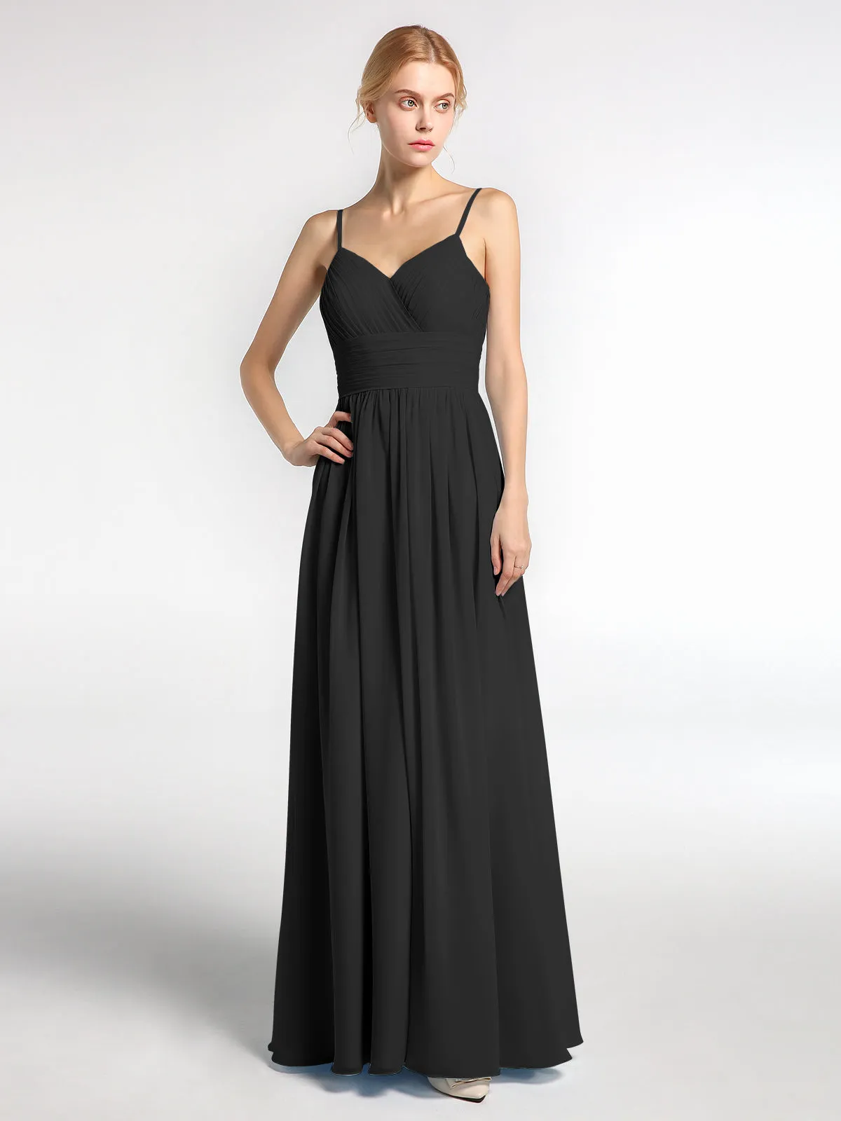 Bretelles Spaghetti Mousseline Maxi Robes Noir Grande Taille