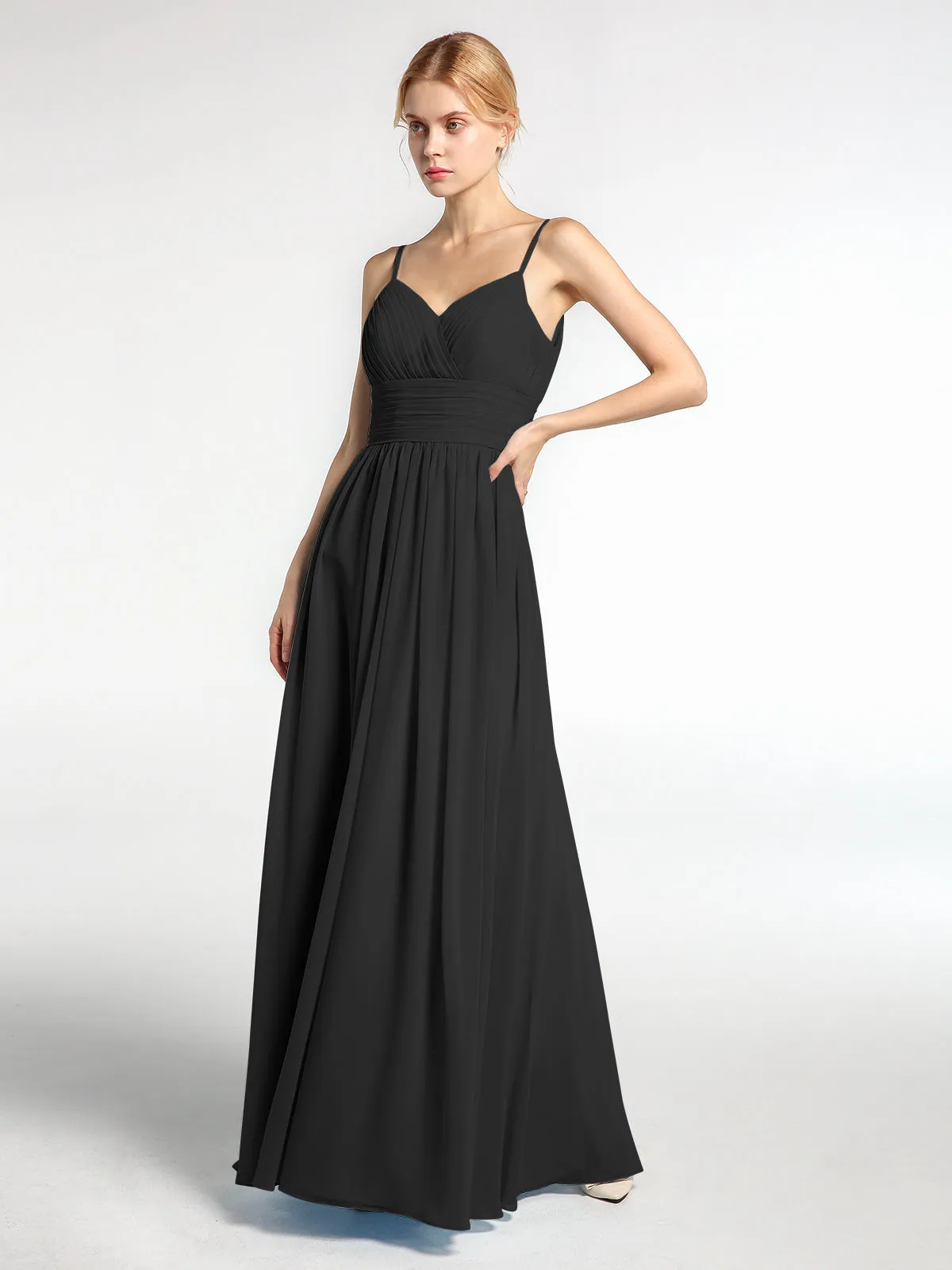Bretelles Spaghetti Mousseline Maxi Robes Noir Grande Taille