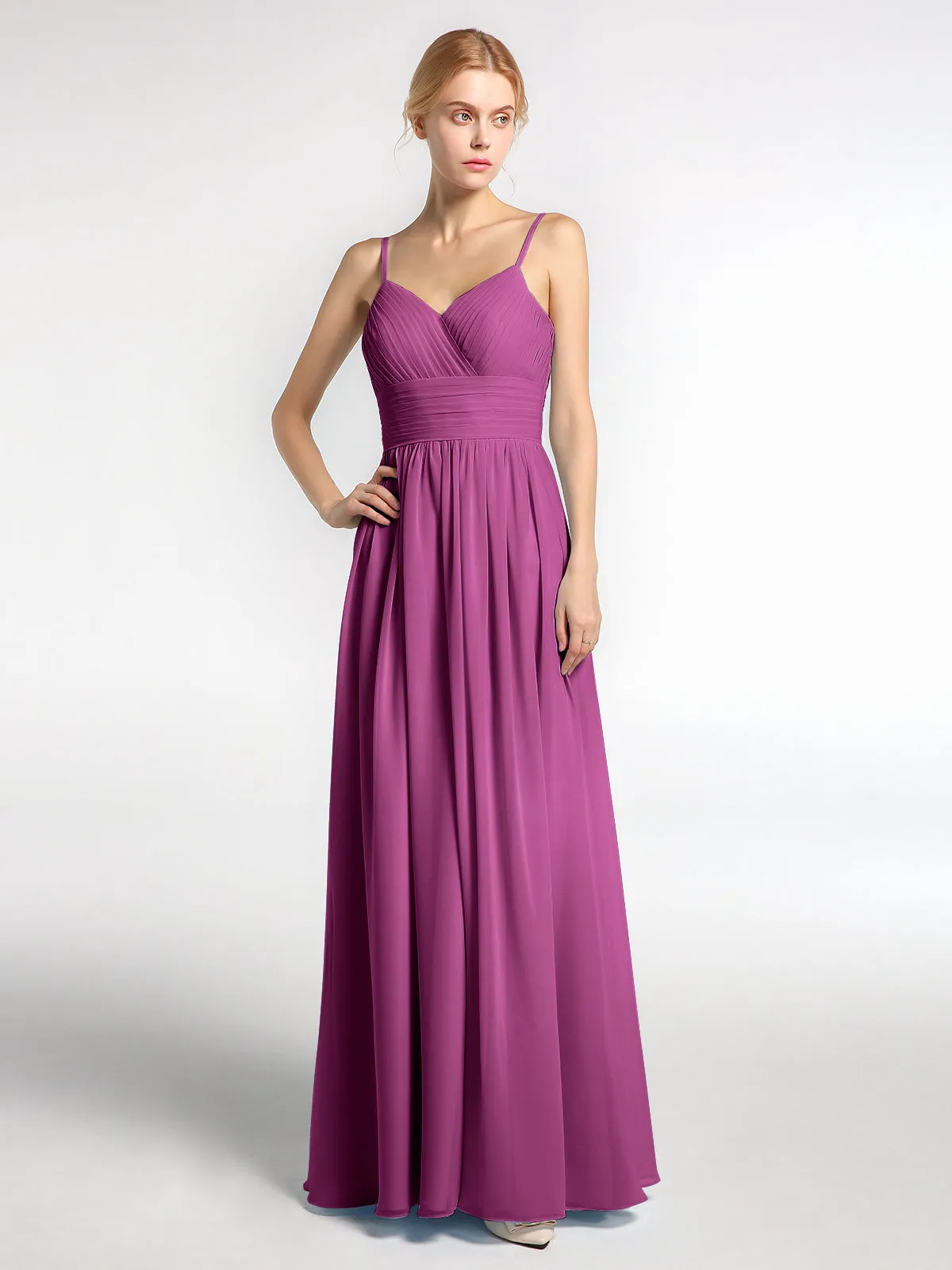 Bretelles Spaghetti Mousseline Maxi Robes Orchidee Grande Taille