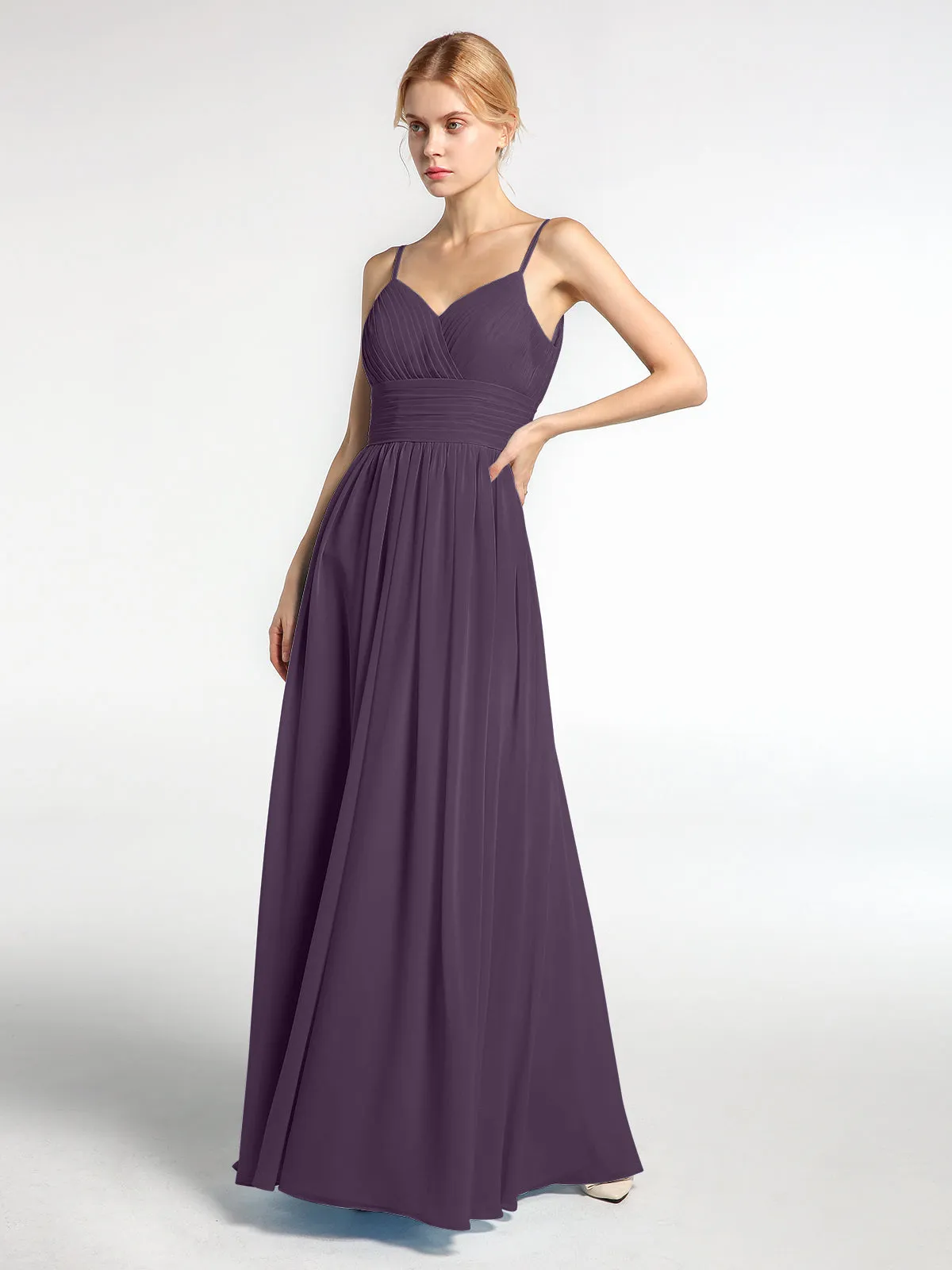 Bretelles Spaghetti Mousseline Maxi Robes Plum