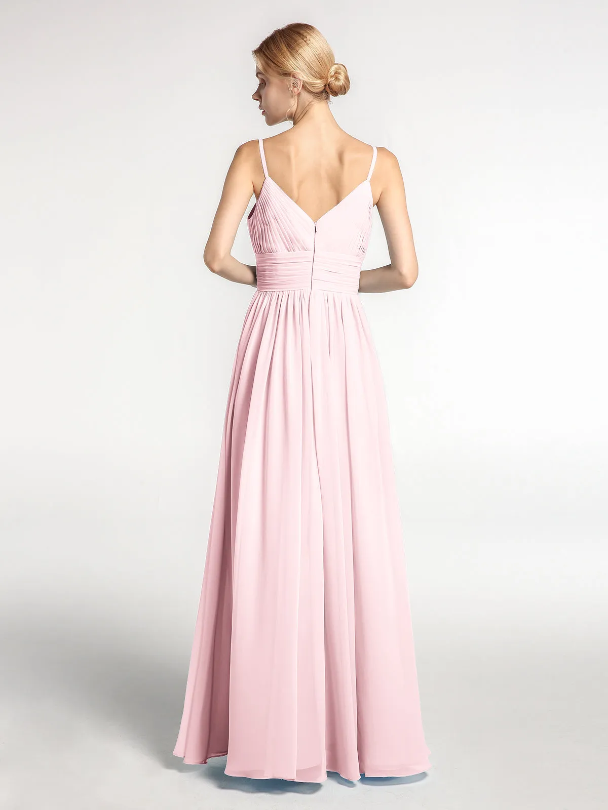 Bretelles Spaghetti Mousseline Maxi Robes Rose Pâle Grande Taille
