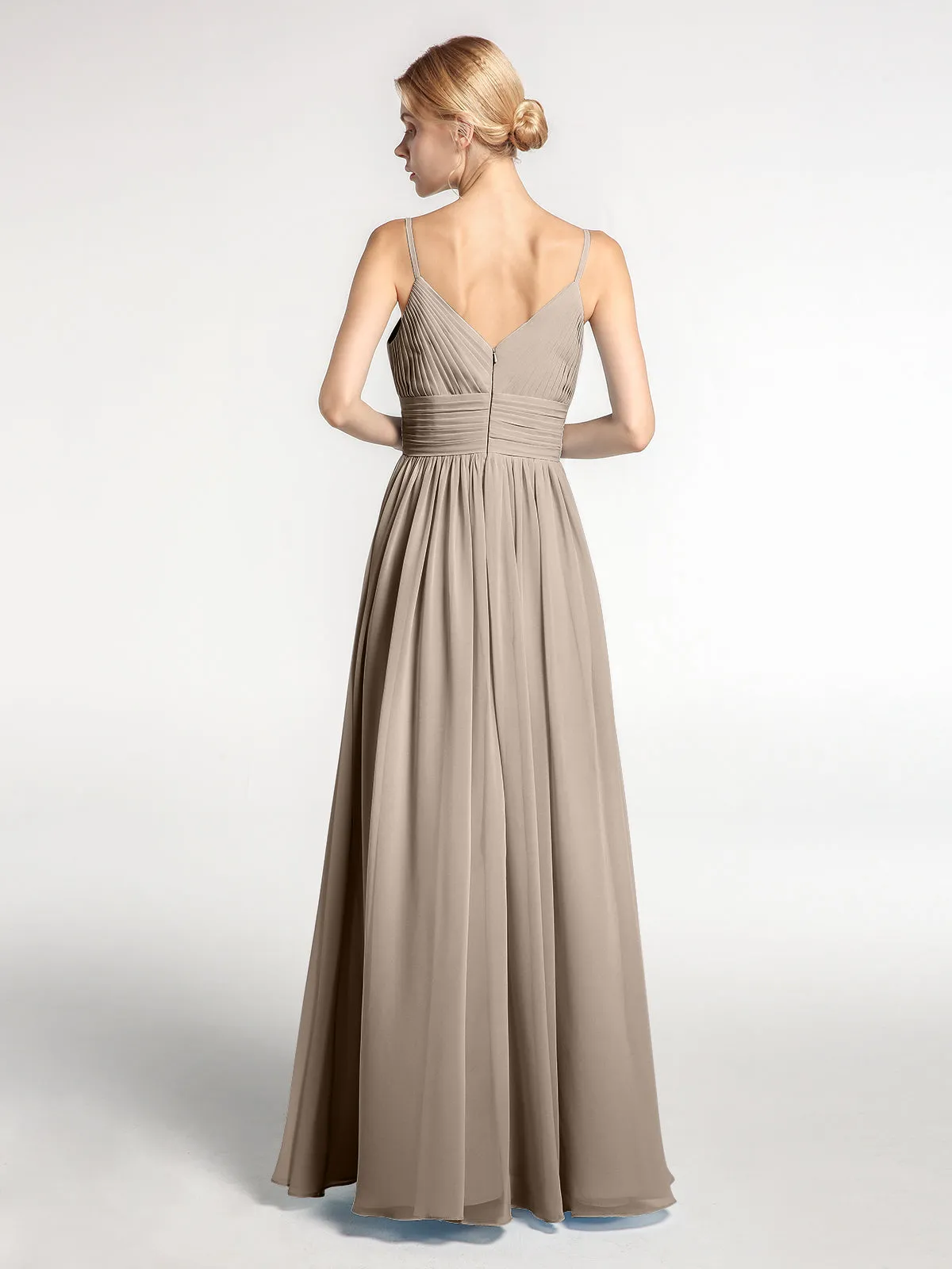 Bretelles Spaghetti Mousseline Maxi Robes Taupe Grande Taille