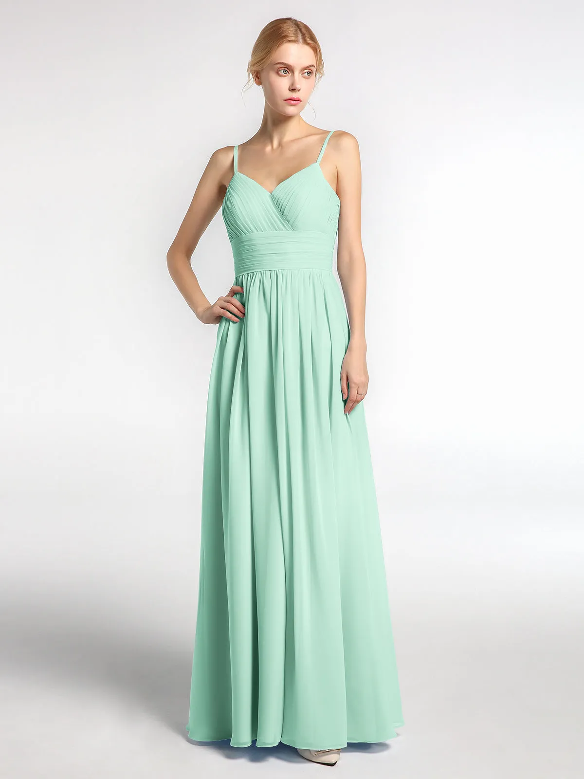 Bretelles Spaghetti Mousseline Maxi Robes Vert Menthe
