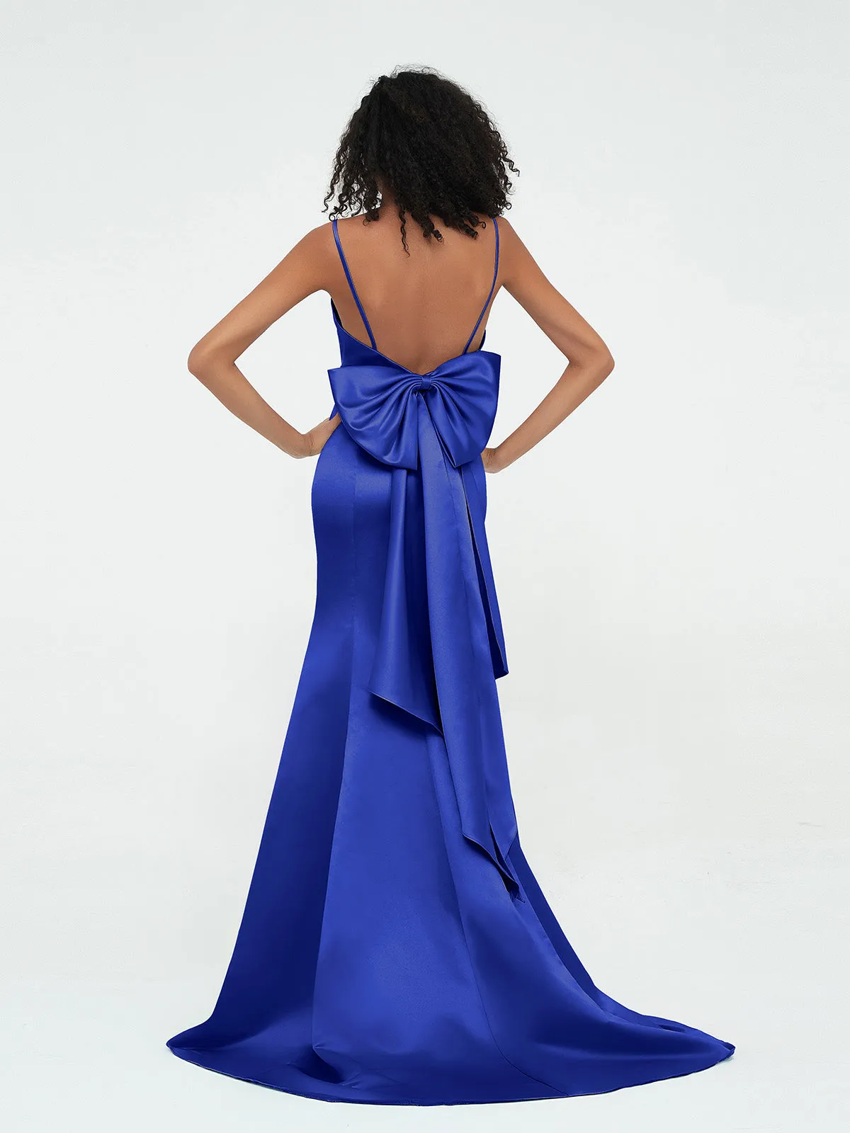 Bretelles Spaghetti Robes de Sirène en Satin Bleu Royale Grande Taille
