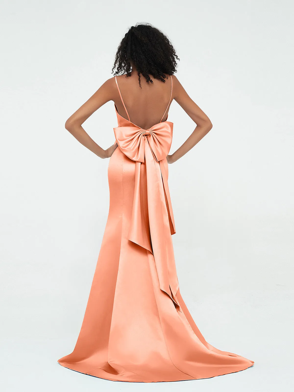 Bretelles Spaghetti Robes de Sirène en Satin Papaye Grande Taille