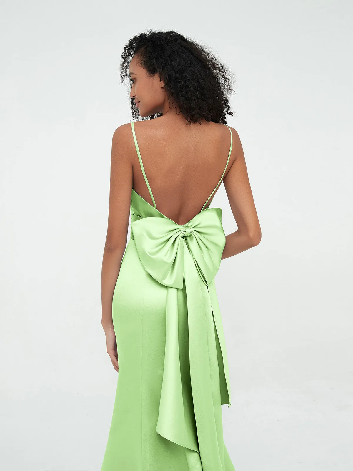 Bretelles Spaghetti Robes de Sirène en Satin Sauge Grande Taille