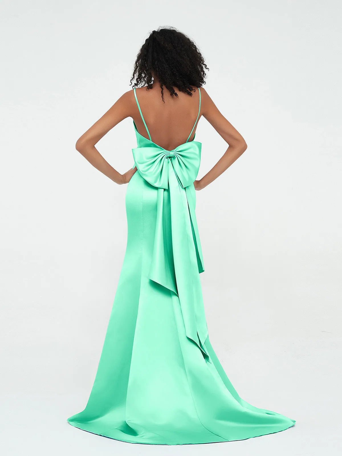 Bretelles Spaghetti Robes de Sirène en Satin Turquoise Grande Taille