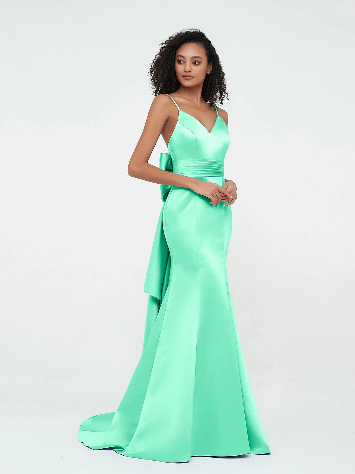 Bretelles Spaghetti Robes de Sirène en Satin Turquoise Grande Taille