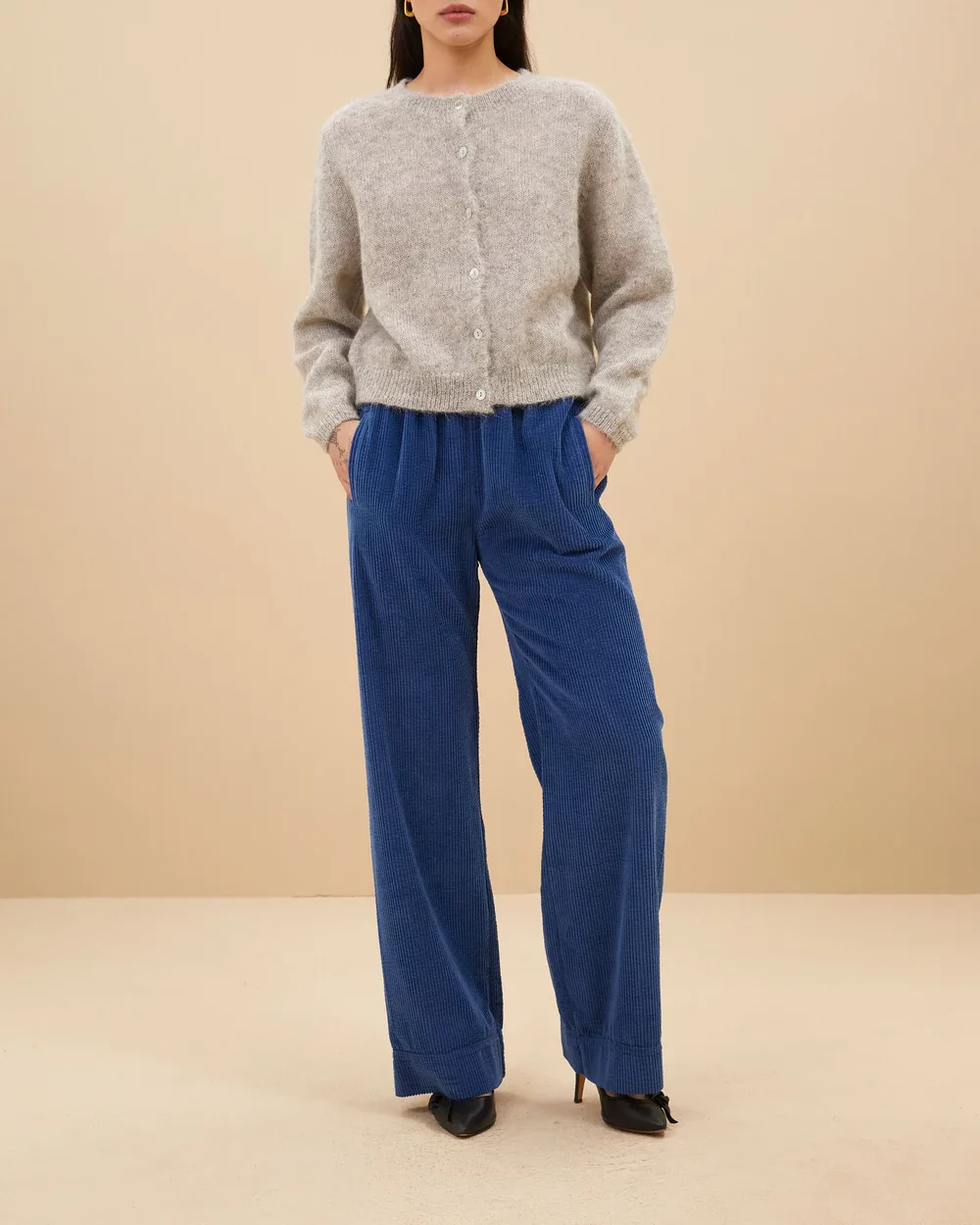 BY BAR MEES Pantalon Femme en Velours Bright Oil Blue