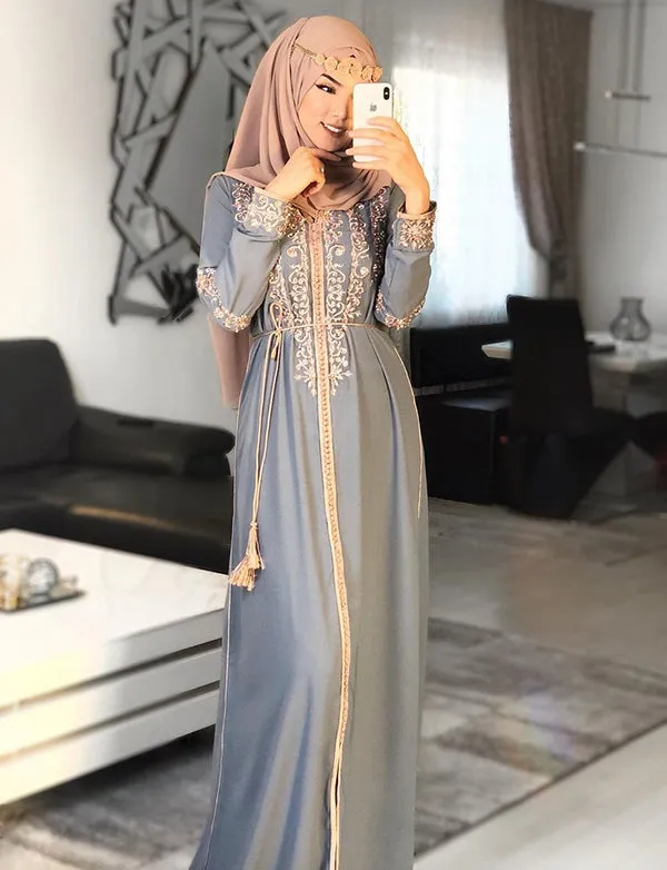 Caftan Gris avec Broderie
