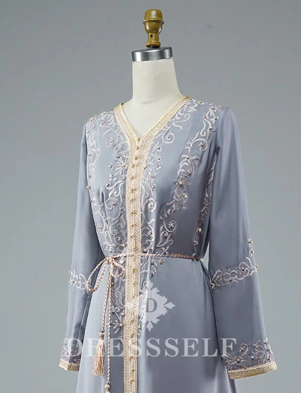 Caftan Gris avec Broderie