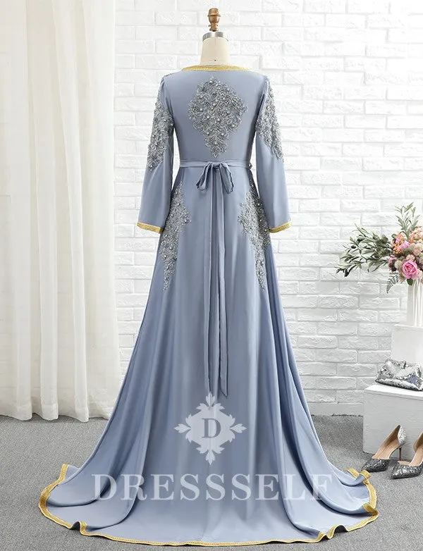 Caftan Marocain Brodé Bleu