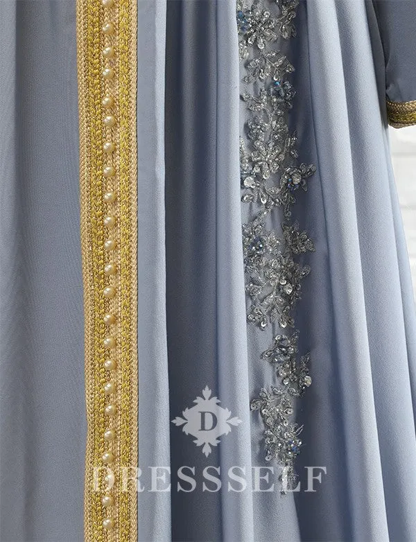 Caftan Marocain Brodé Bleu