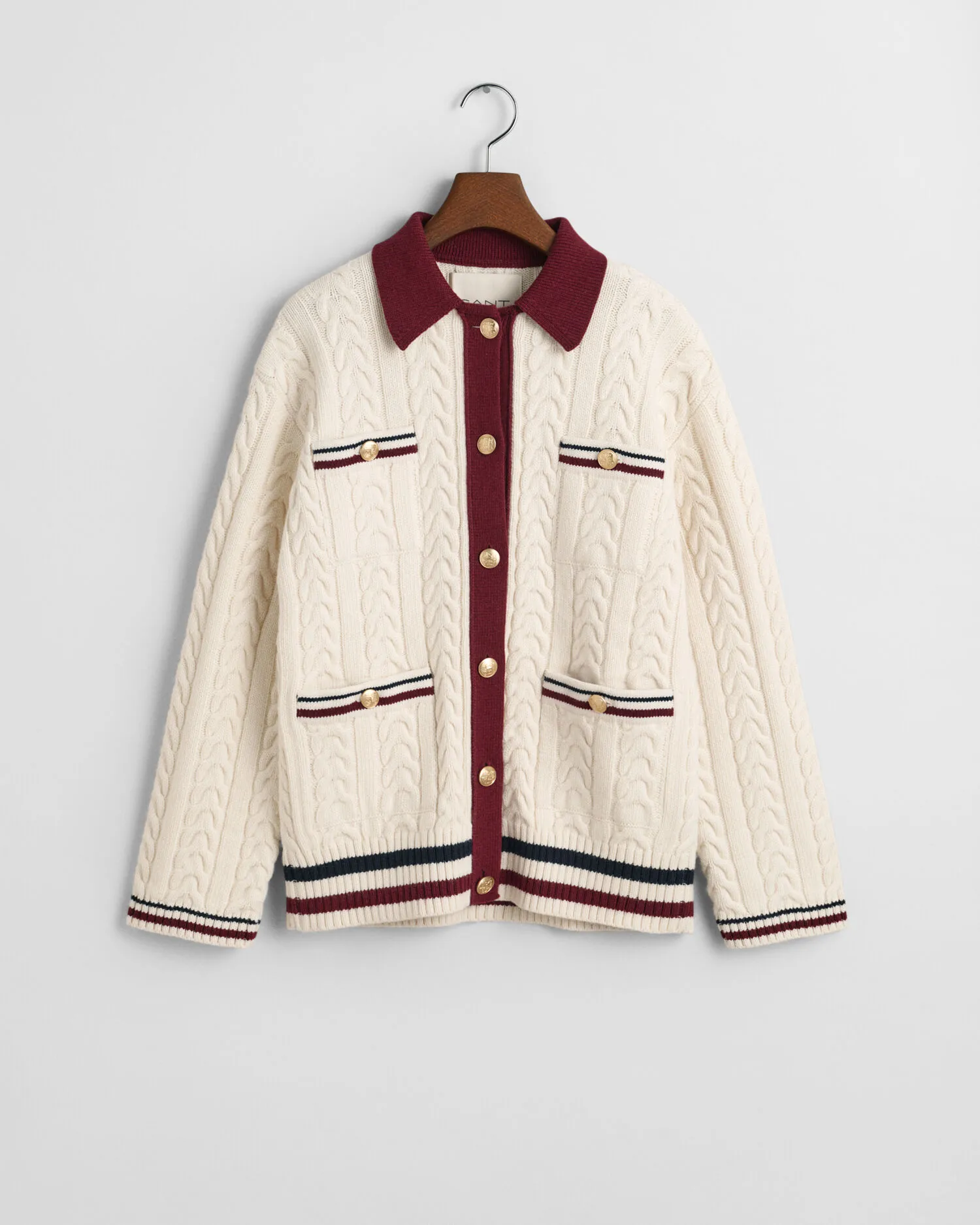 Cardigan à torsades de couleur contrastante
