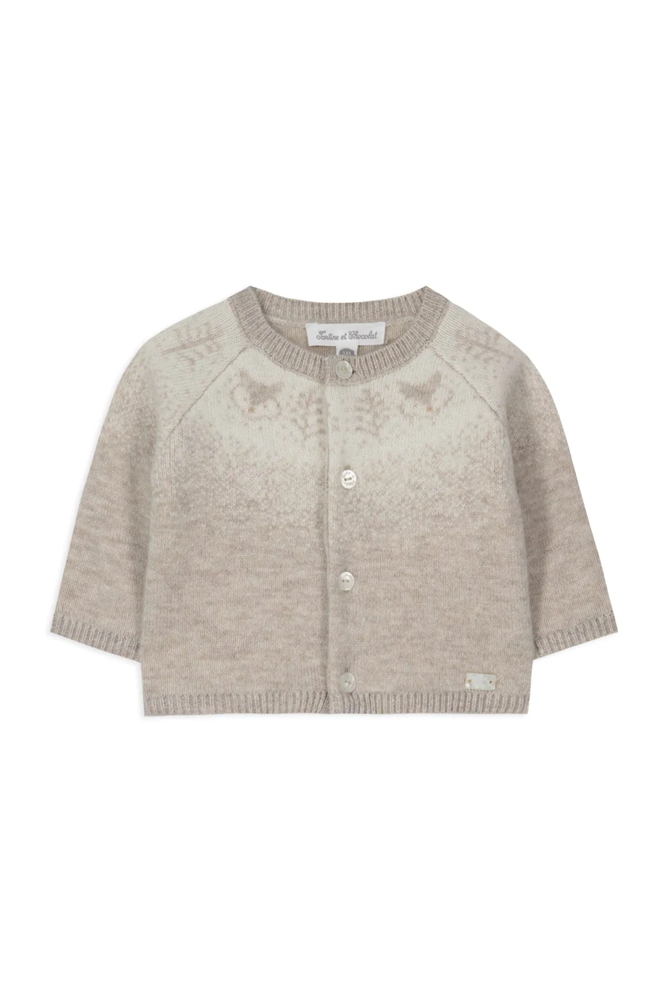 Cardigan beige en maille jacquard babyboy Tartine et chocolat