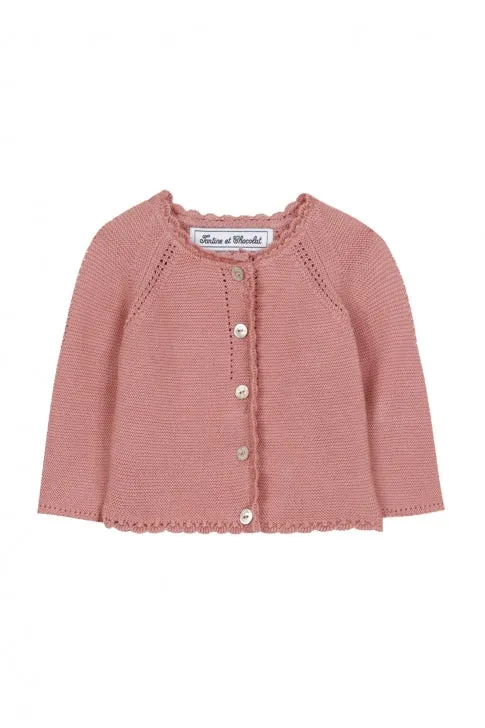 Cardigan blush maille tressée babygirl Tartine et chocolat