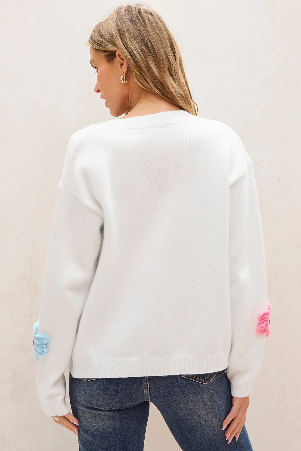 Cardigan boutonné blanc à motif floral *