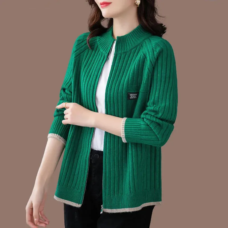 Cardigan décontracté ctelé avec poche avant - Femme