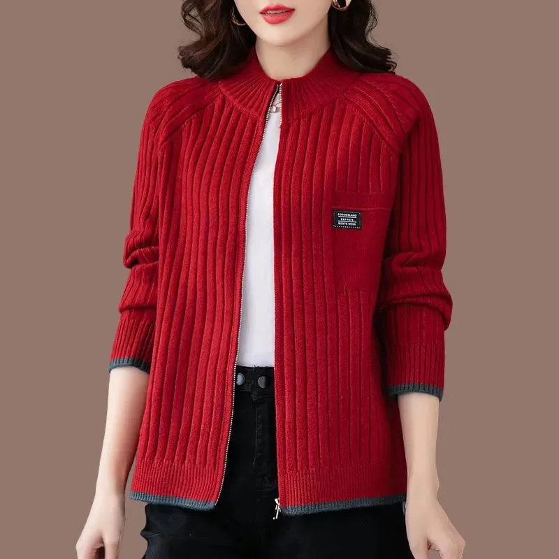 Cardigan décontracté ctelé avec poche avant - Femme