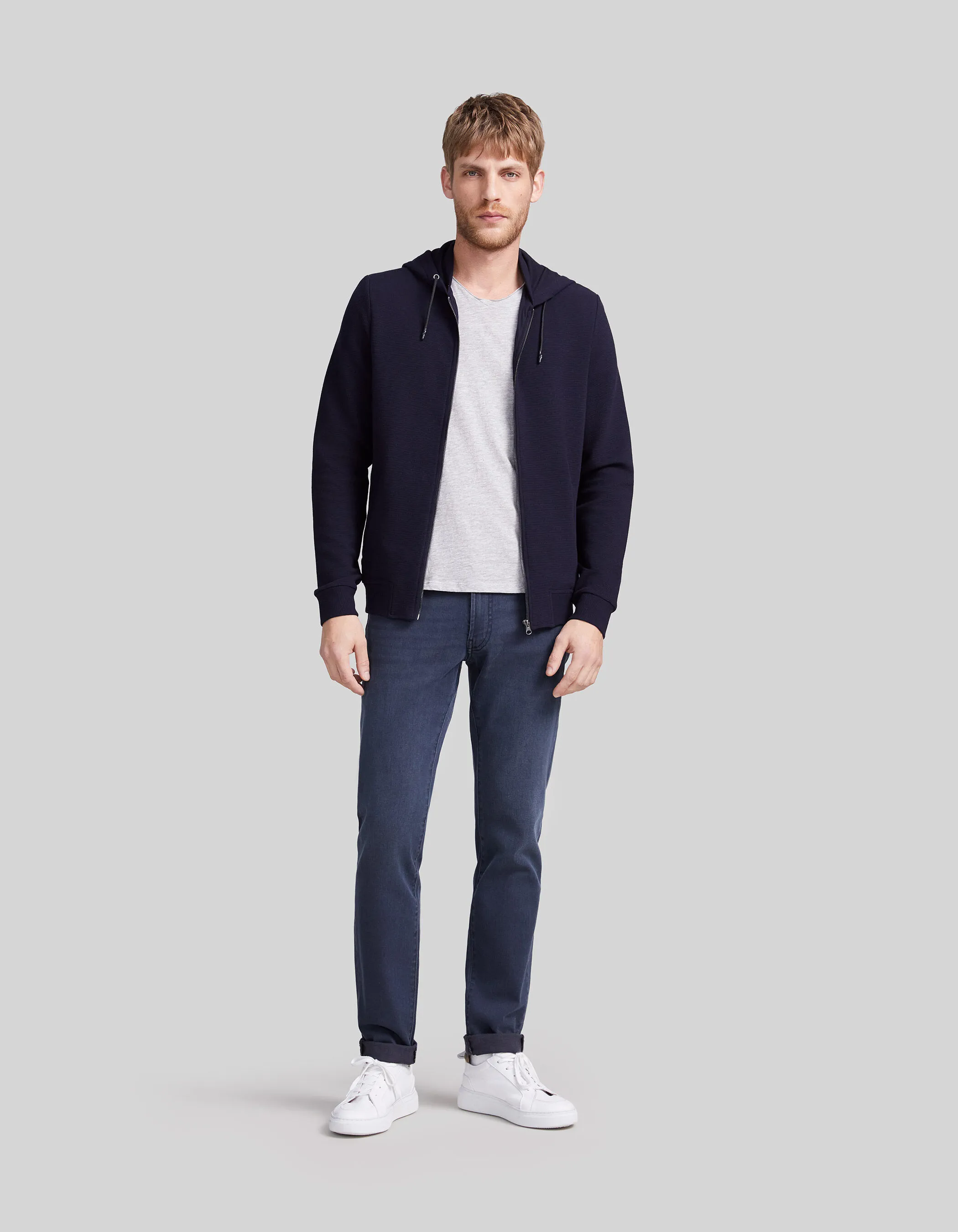 Cardigan marine reliefé à capuche Homme