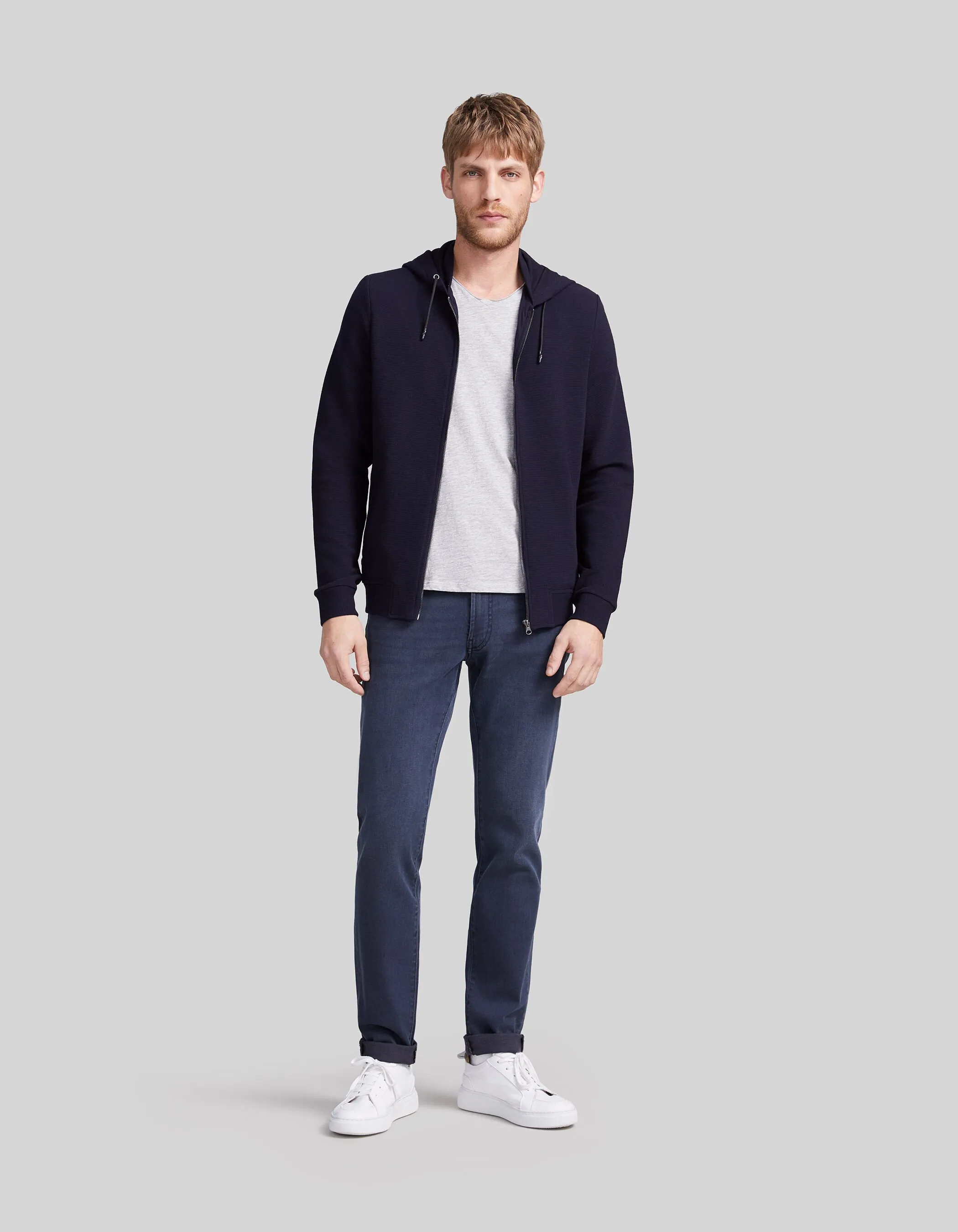 Cardigan marine reliefé à capuche Homme