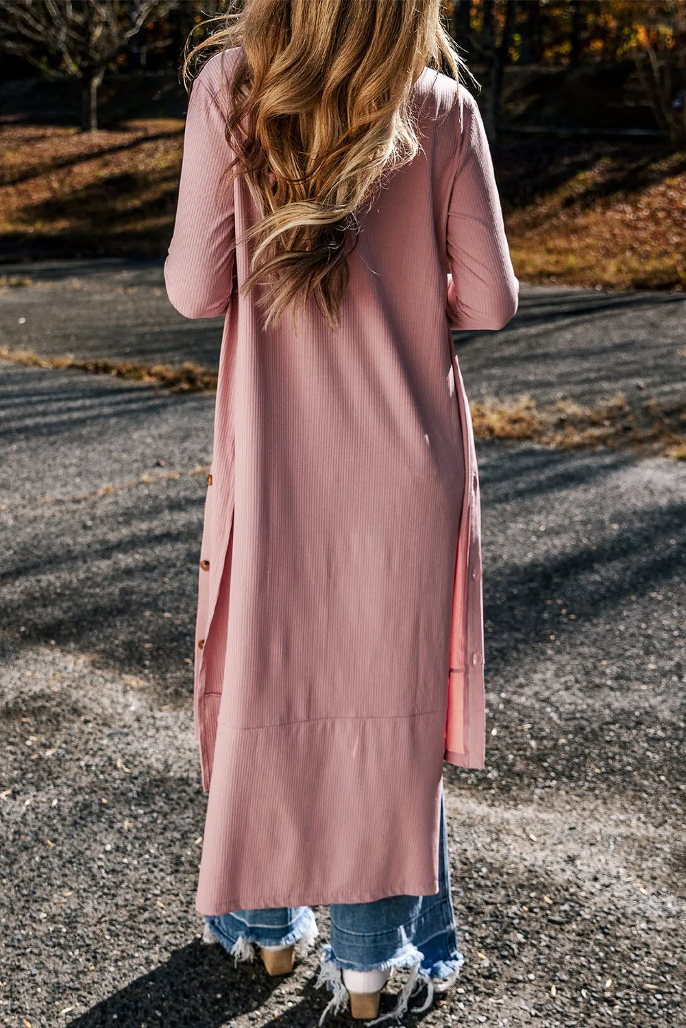 Cardigan rose ctelé boutonné fendu