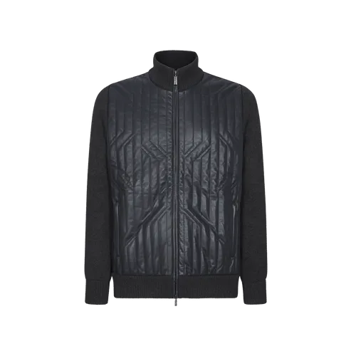 Cardigan zippé en charbon foncé, "Crossed Stripes" (rayures croisées)