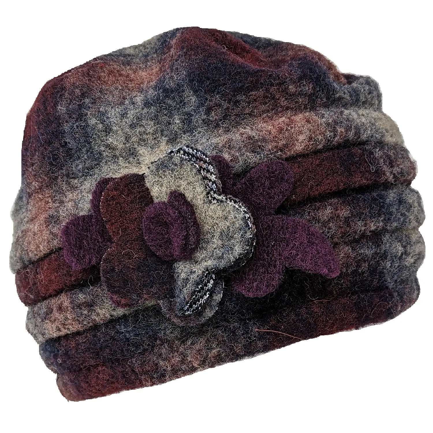 Chapeau bonnet en laine bouillie avec fleur