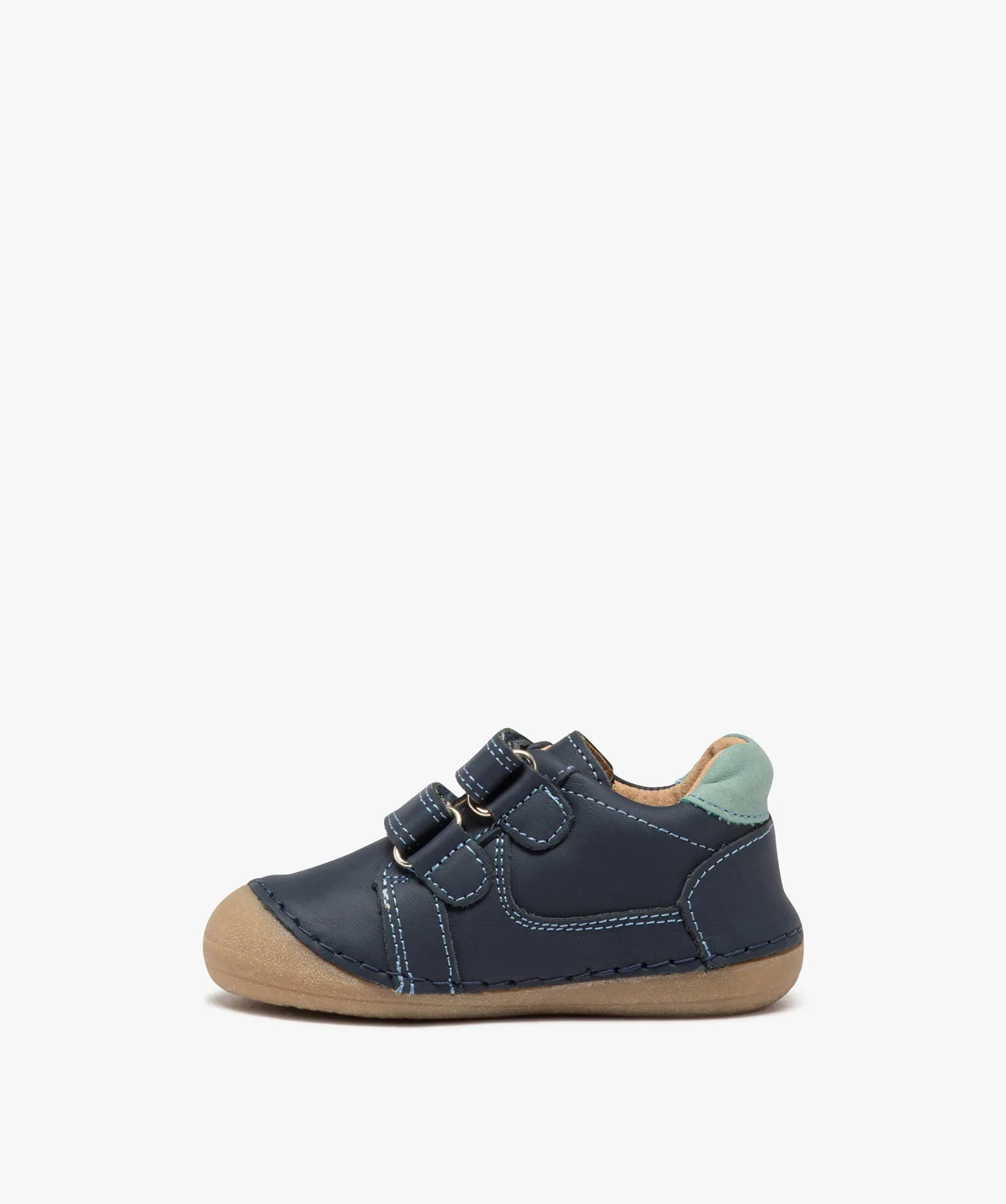 chaussures premiers pas en cuir souple a double scratch bebe garcon - alma bleu