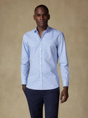 Chemise cintrée Carlton à carreaux bleus  - Grande longueur de manches