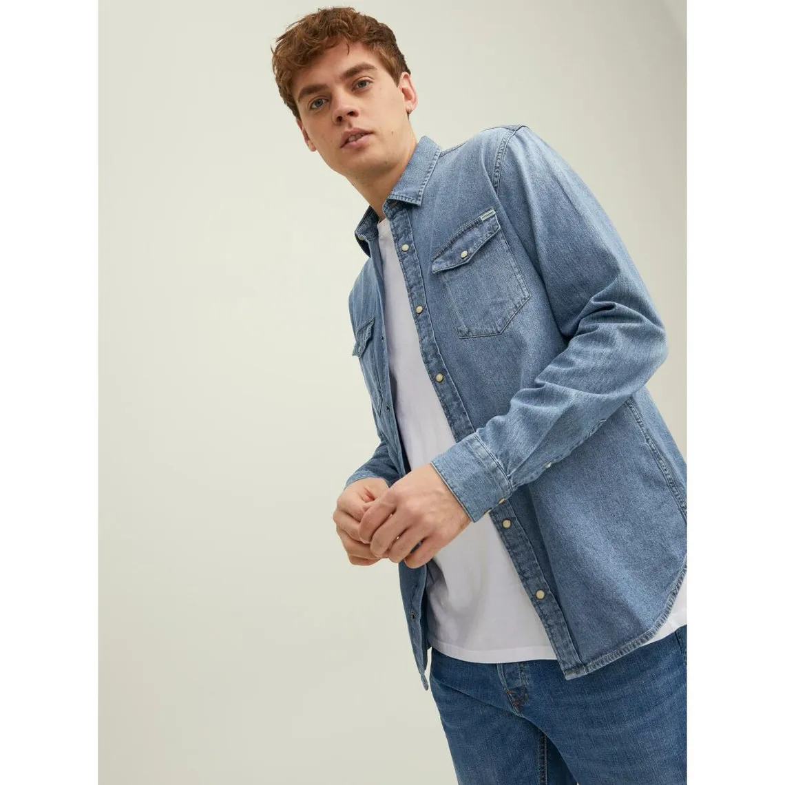 Chemise en denim Slim Fit Col chemise Manches longues Bleu Owen Jack & Jones - Chemise Homme sur MenCorner