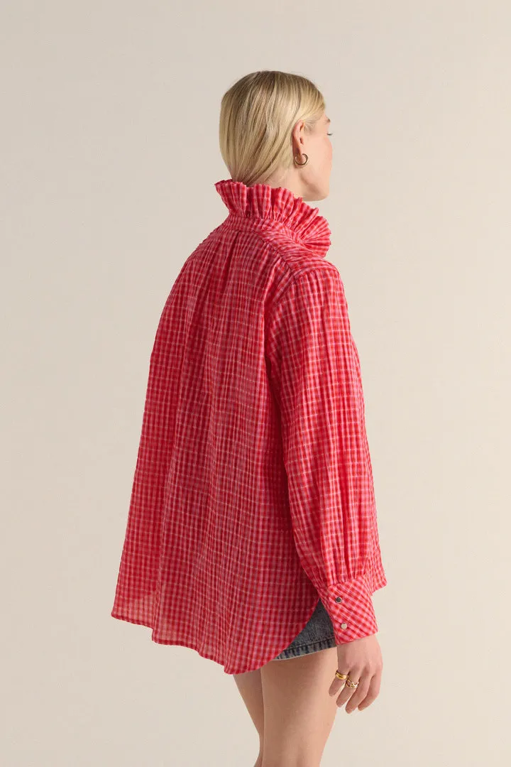 Chemise Léonor vichy rose et rouge