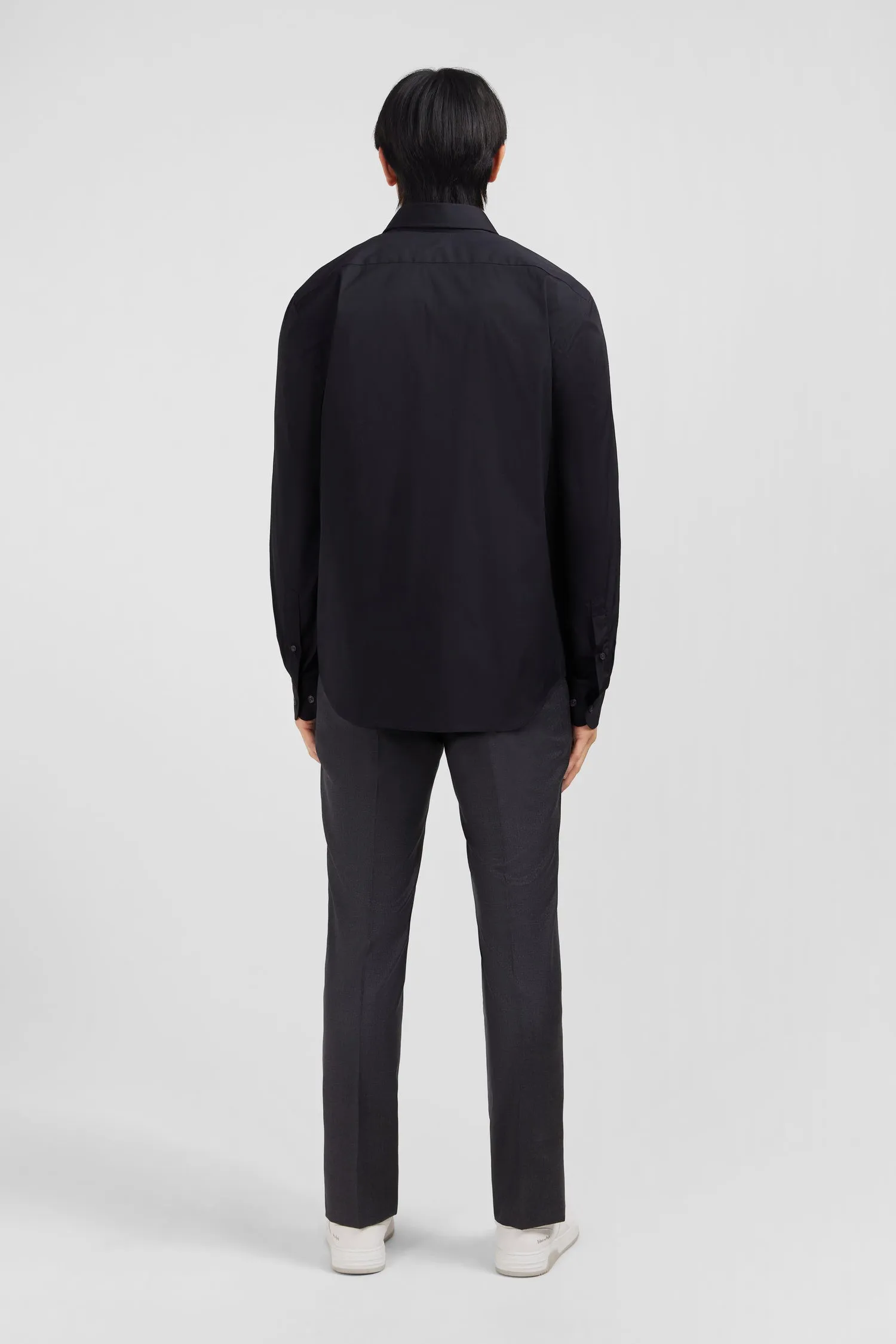 Chemise noir slim en popeline stretch