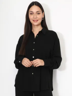 Chemise oversize en lin- Noir
